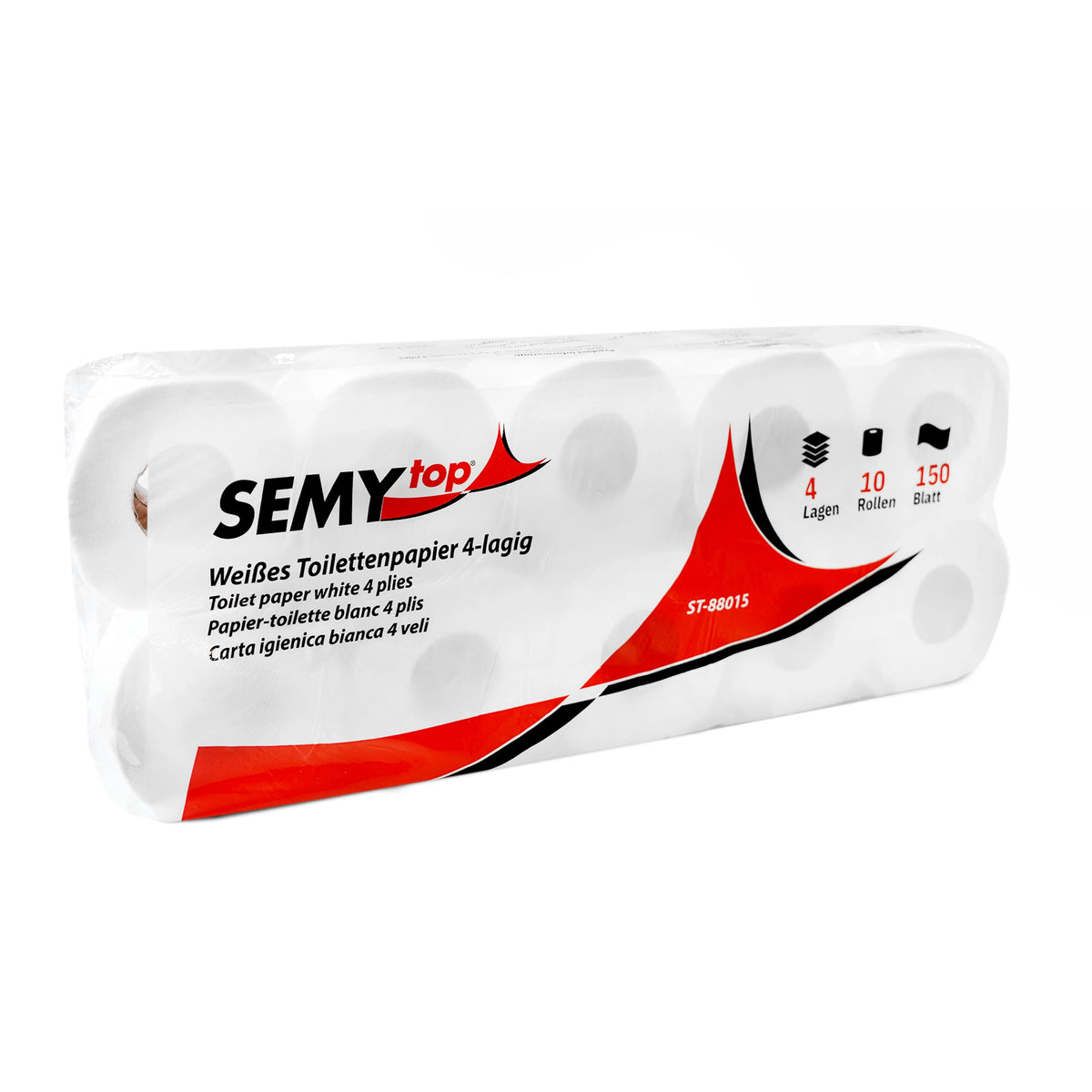 SemyTop Toilettenpapier 4-lagig, 150 Blatt, Zellstoff hochweiß, 8 x 10 Rollen