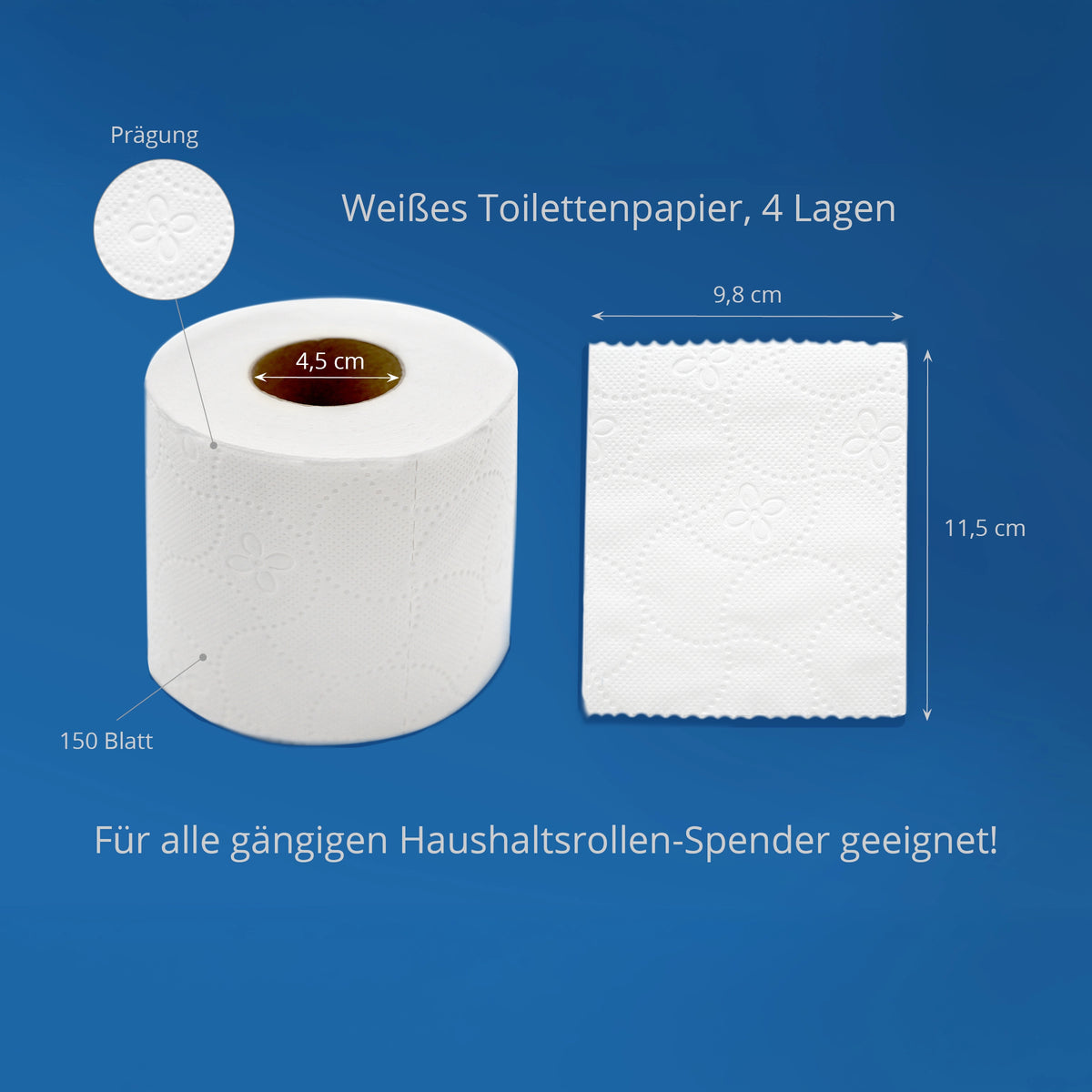 SemyTop Toilettenpapier 4-lagig, 150 Blatt, Zellstoff hochweiß, 8 x 10 Rollen