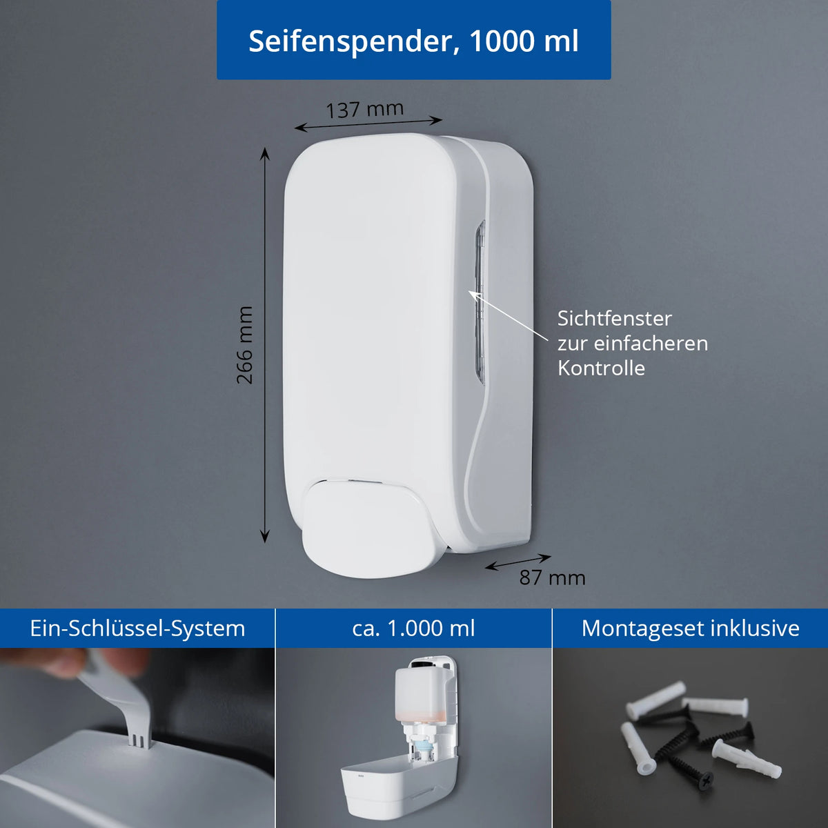 SemyTop Seifenspender 1.000 ml, weiß matt