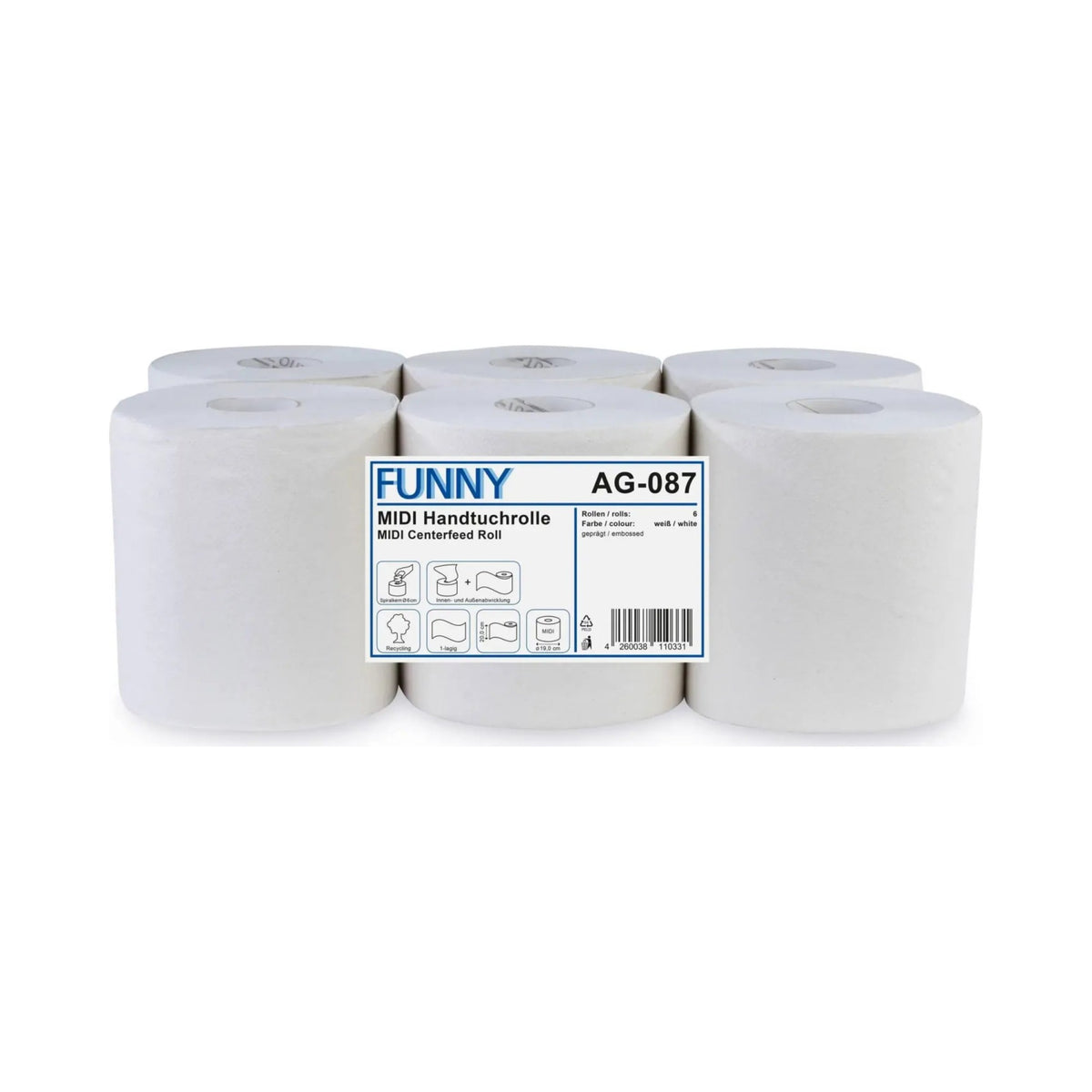 Funny Rollenhandtuchpapier 1-lagig Recycling weiß